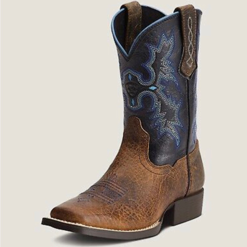 Ariat Tombstone Brown/Black/Blue Leather Western Boots Youth Size 4; Women’s 6